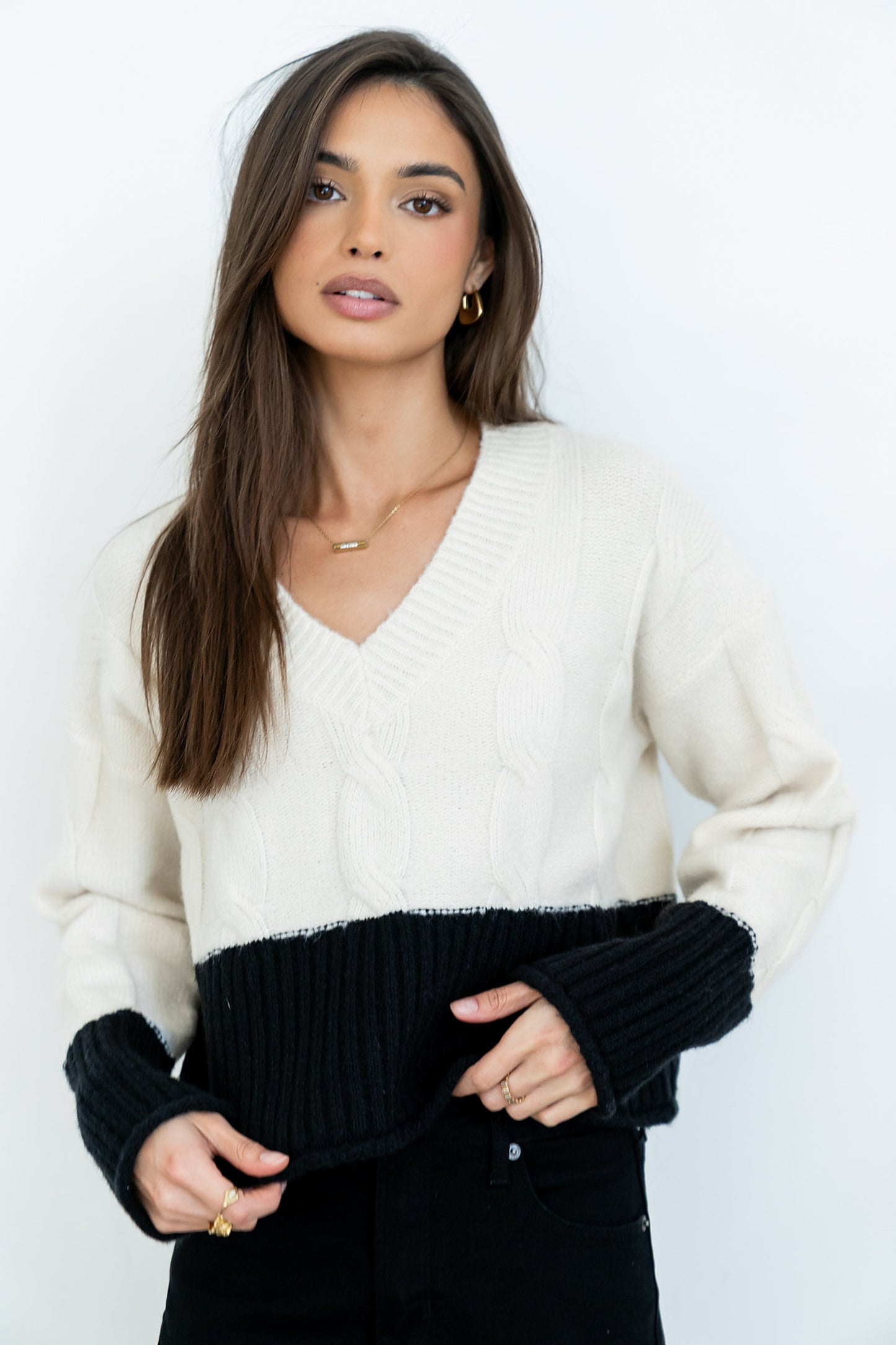 Beckham Cable Knit Sweater in Oatmeal - FINAL SALE
