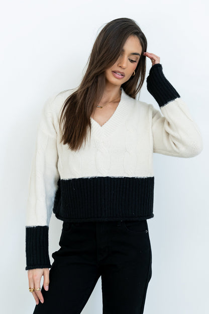 Beckham Cable Knit Sweater in Oatmeal - FINAL SALE