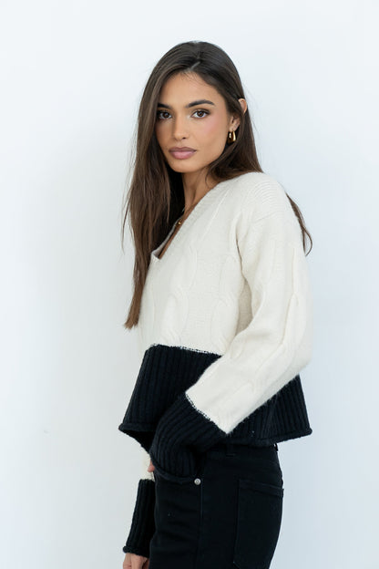 Beckham Cable Knit Sweater in Oatmeal - FINAL SALE