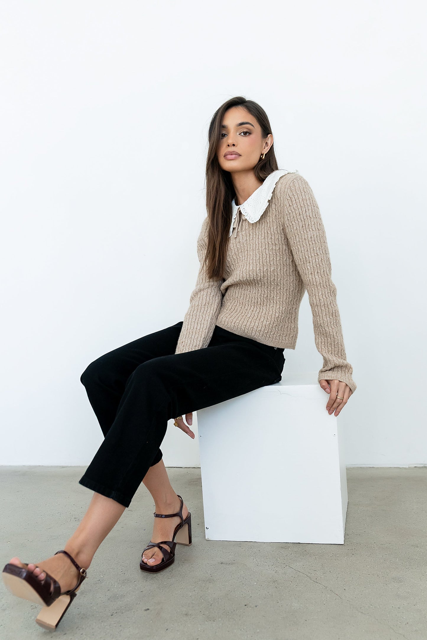 Bobbi Collared Sweater in Mocha - FINAL SALE