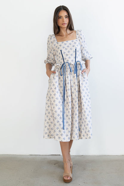 Gloria Floral Midi Dress in Ecru - FINAL SALE