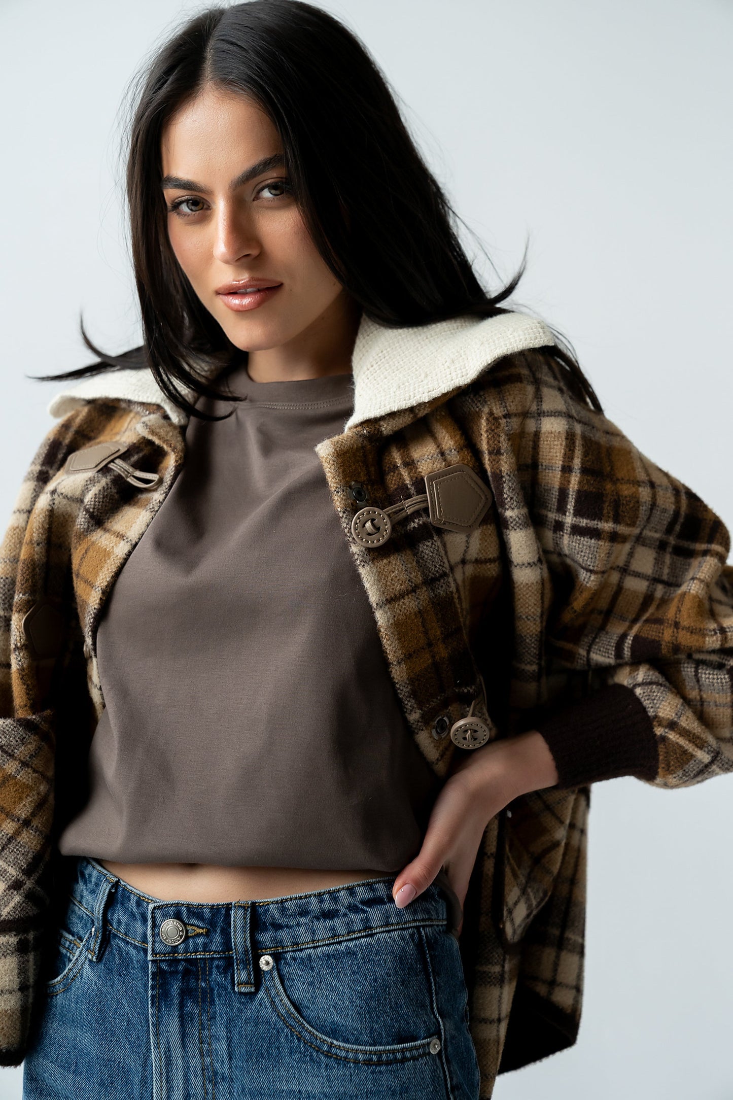 Gigi Plaid Jacket in Taupe - FINAL SALE