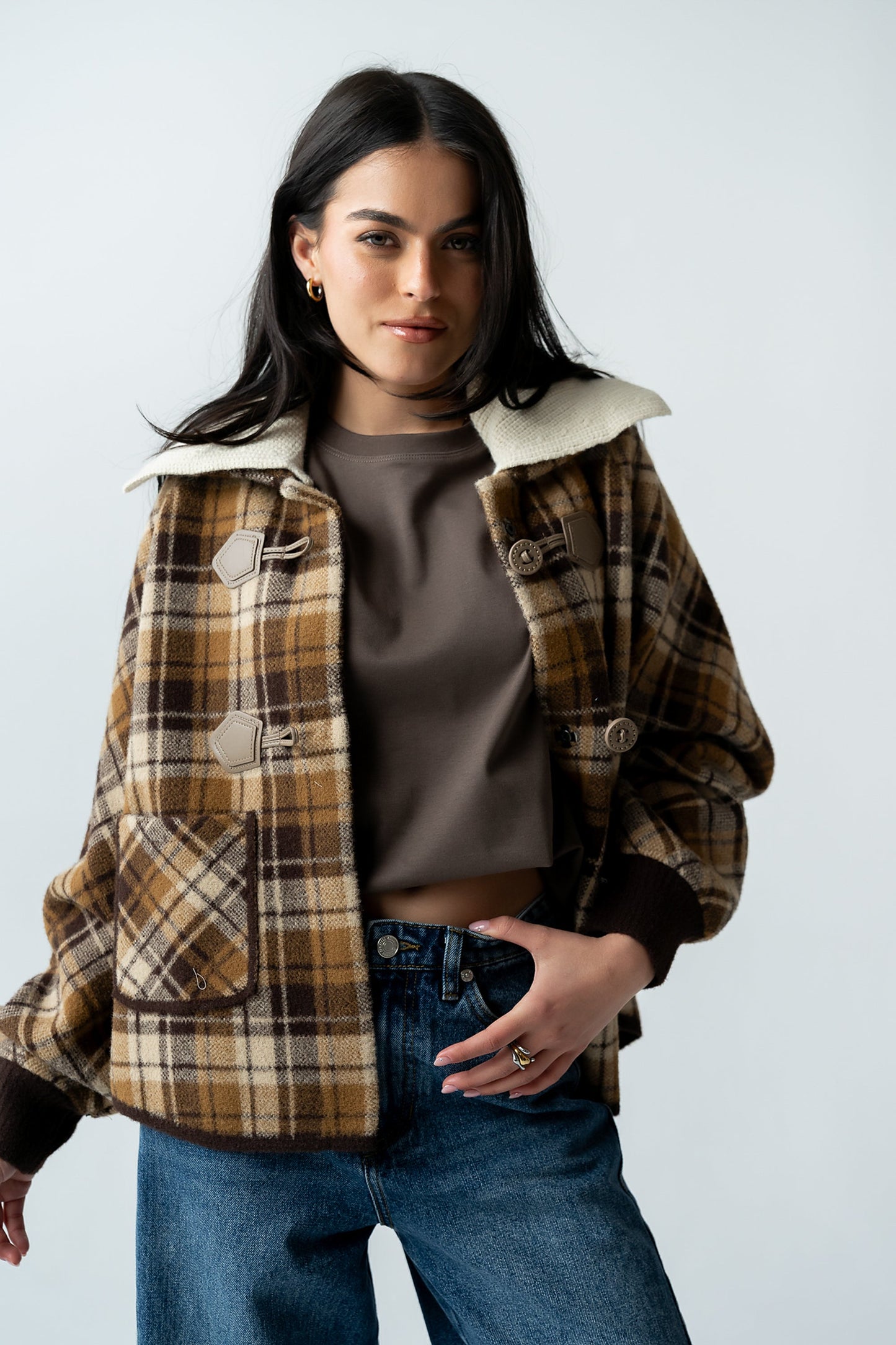 Gigi Plaid Jacket in Taupe - FINAL SALE