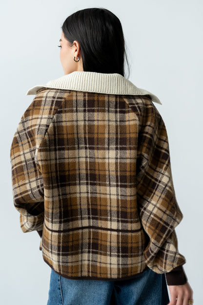 Gigi Plaid Jacket in Taupe - FINAL SALE