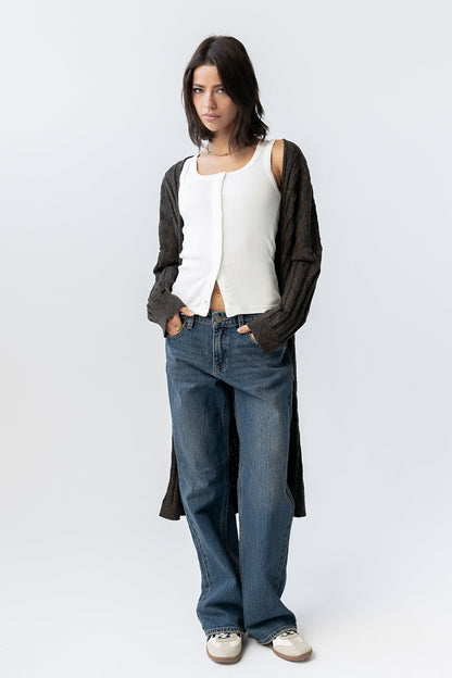 Eve Ribbed Duster in Olive - FINAL SALE
