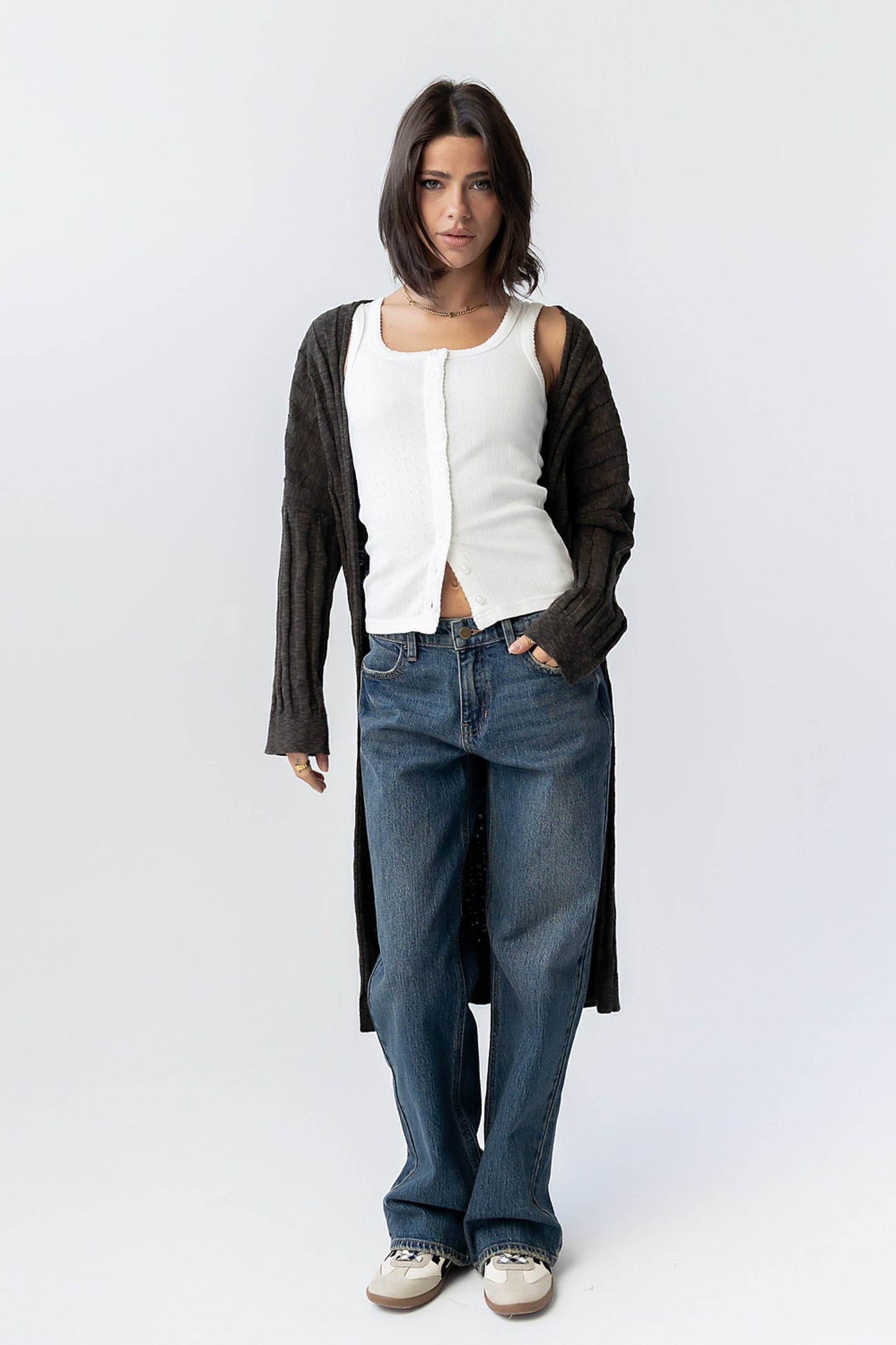 Eve Ribbed Duster in Olive - FINAL SALE