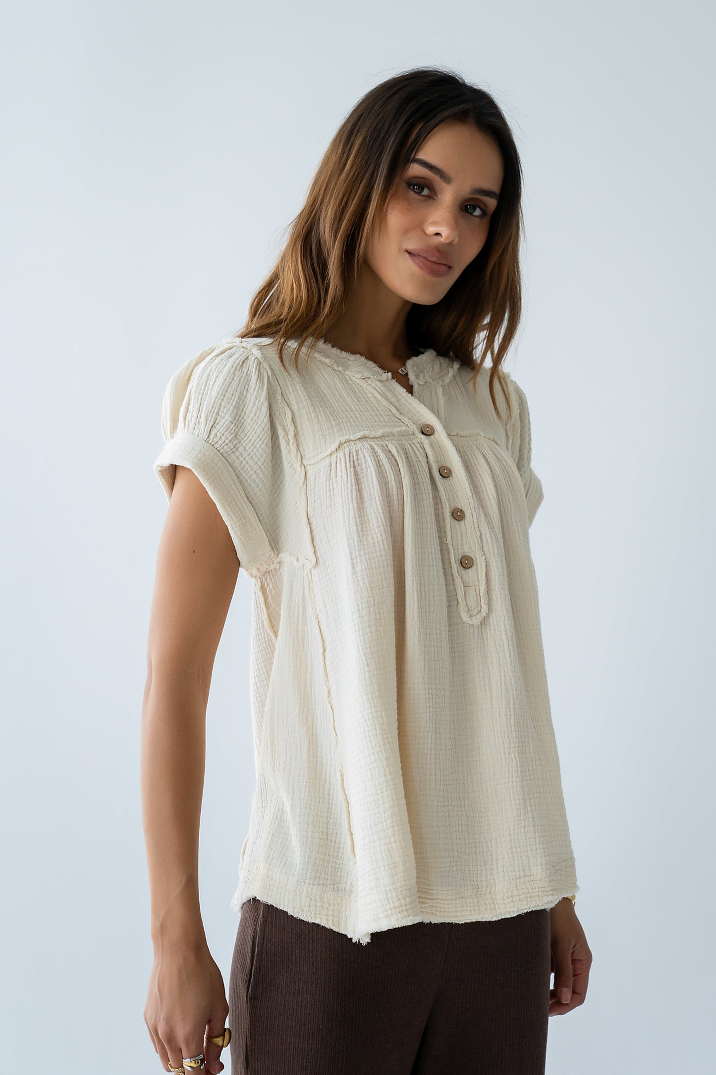 Giana Henley Blouse - FINAL SALE