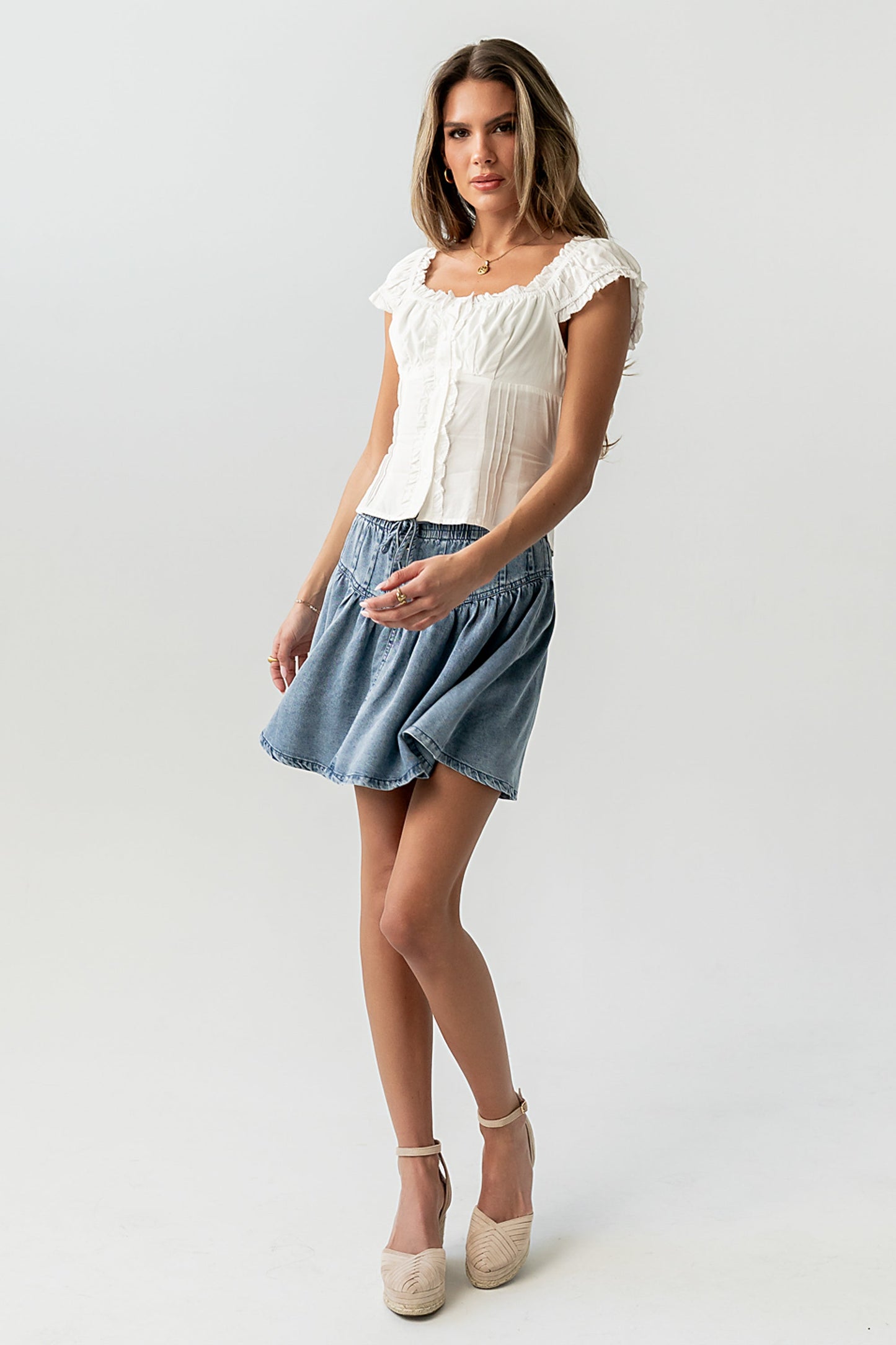 Briana Button Up Top in White