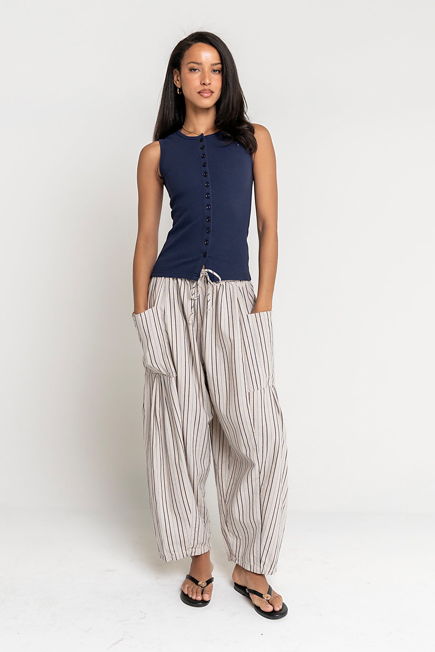 Colleen Striped Baggy Pants in Natural