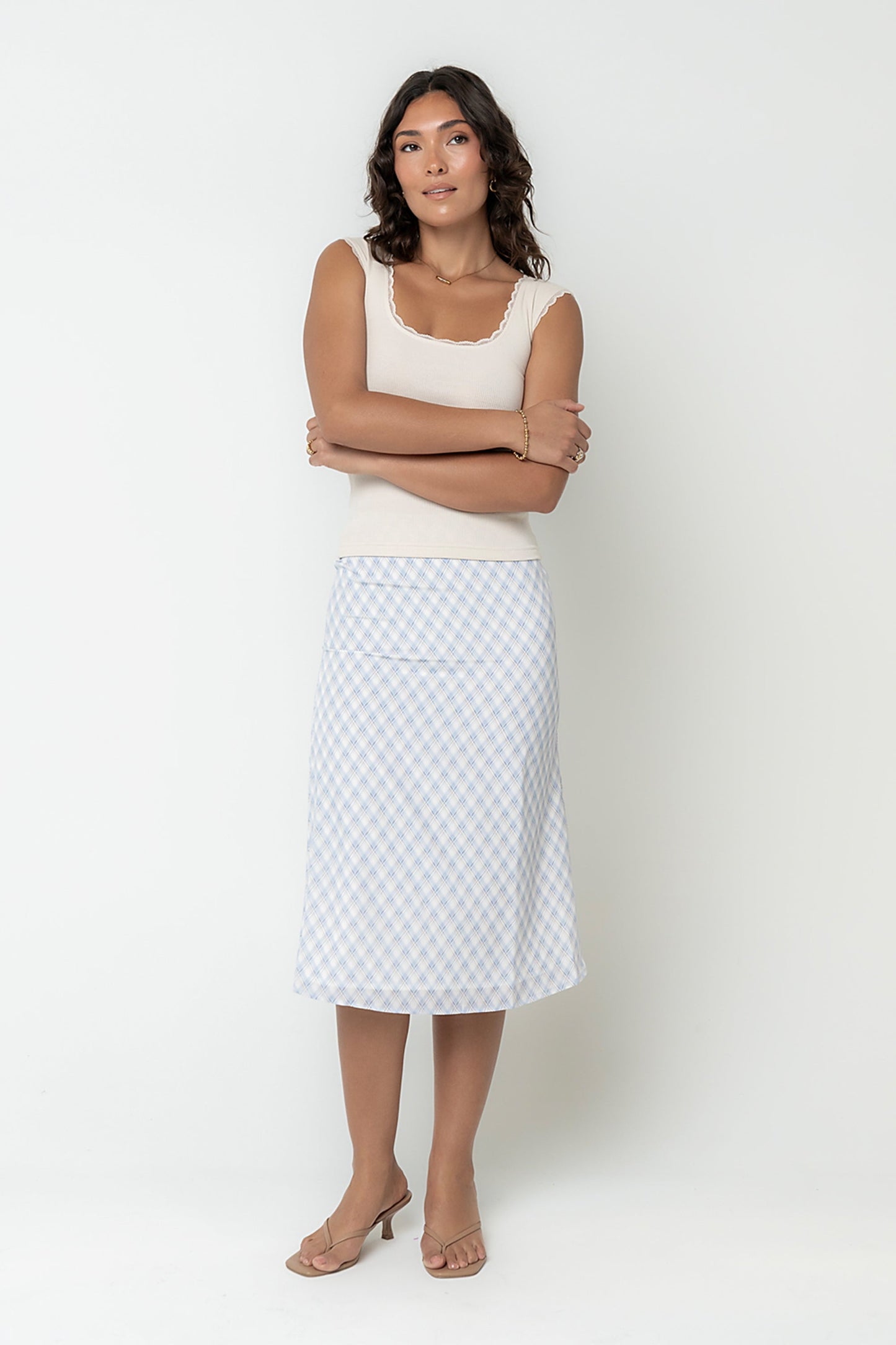 Brandie Plaid Midi Skirt in Blue