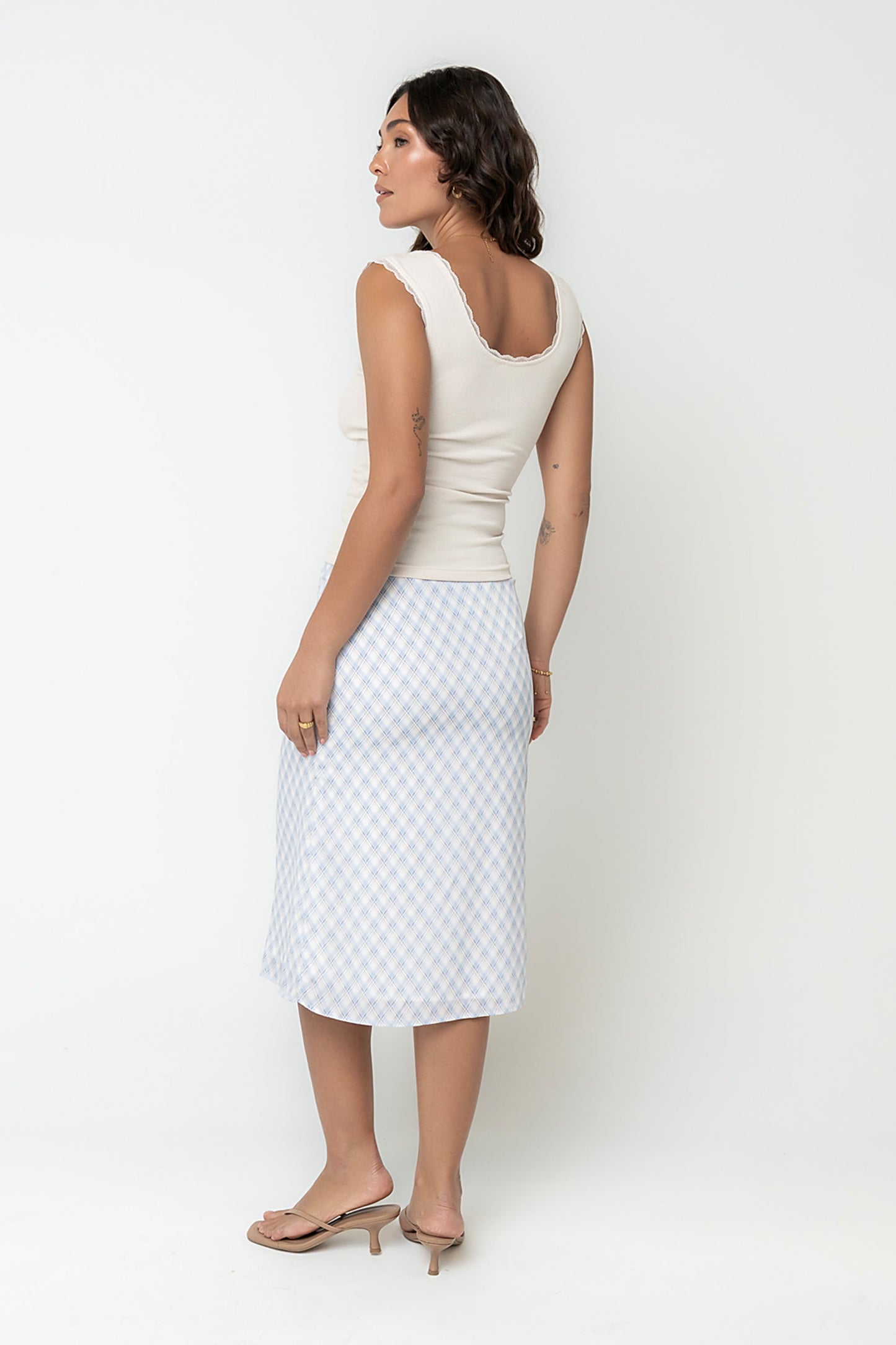 Brandie Plaid Midi Skirt in Blue