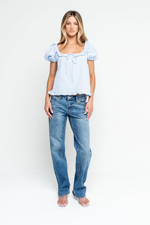 Gracey Ruffle Gingham Blouse in Blue