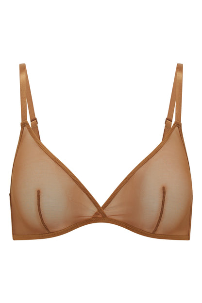 Soft Mesh Single Layer Triangle Bra in Almond