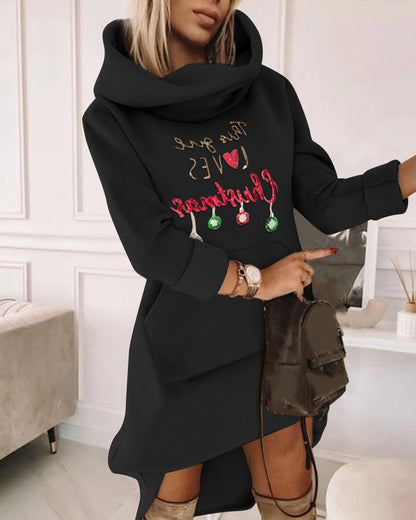 Christmas Contrast Sequin Pattern Sweatshirt Dress