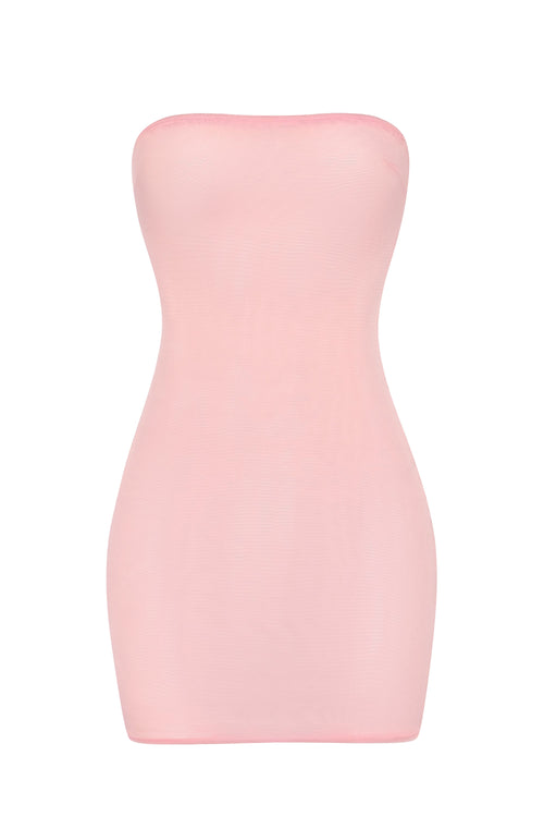 Soft Sheer-Mesh Bandeau Mini Slip Dress in Pink