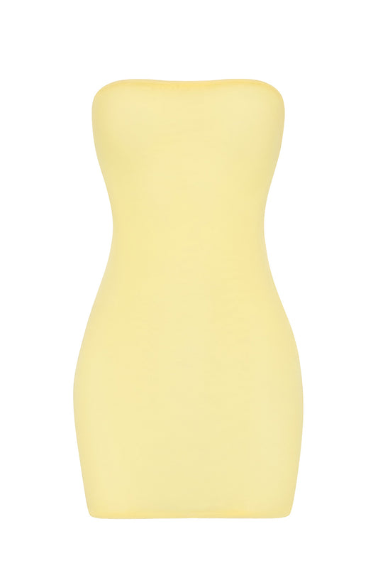 Soft Sheer-Mesh Bandeau Mini Slip Dress in Yellow