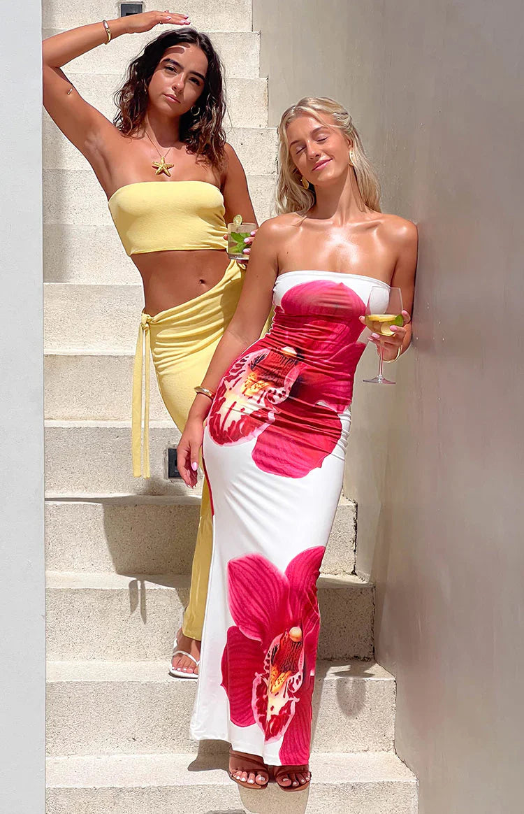 Arizona White Orchid Print Maxi Dress