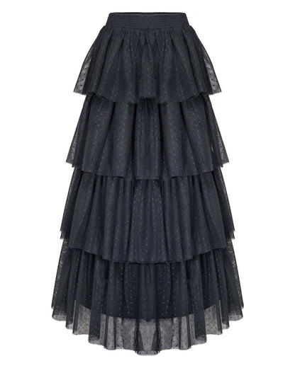 Alessia Tiered Tulle Midi Skirt - Black