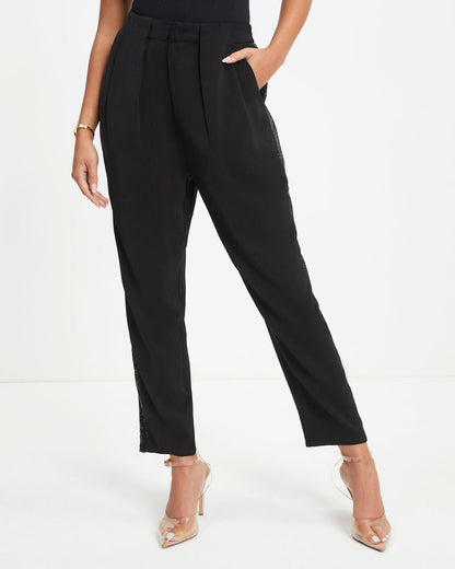 Always A Party Sequin Contrast Pocketed Pants - Black