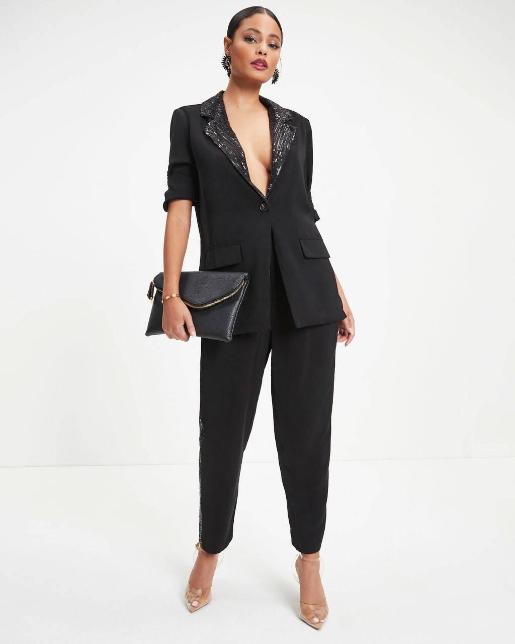 Always A Party Sequin Contrast Pocketed Pants - Black