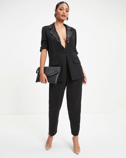 Always A Party Sequin Contrast Pocketed Pants - Black