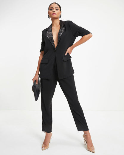 Always A Party Sequin Contrast Pocketed Pants - Black