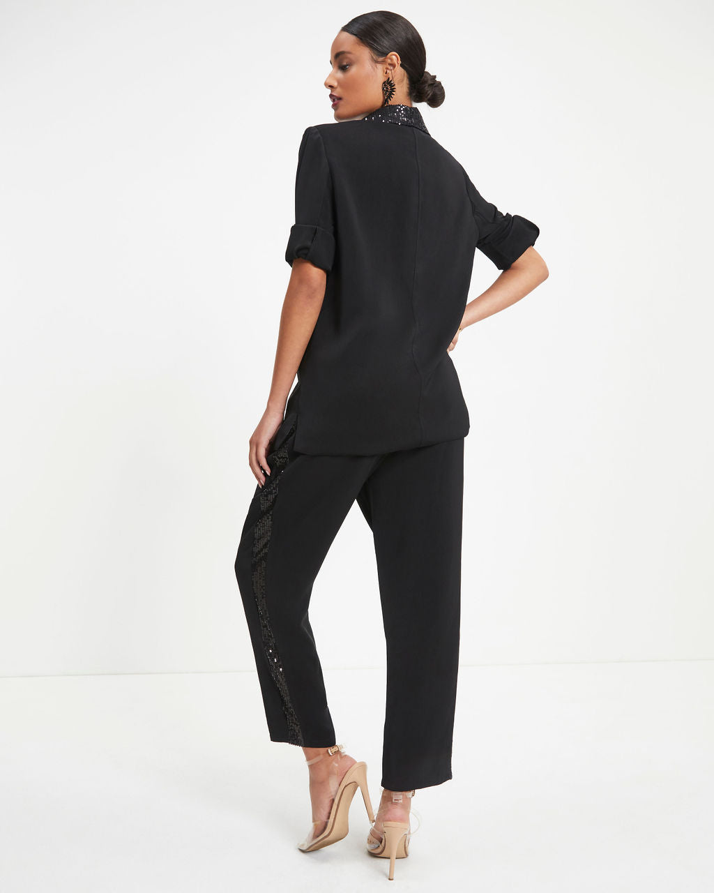 Always A Party Sequin Contrast Pocketed Pants - Black