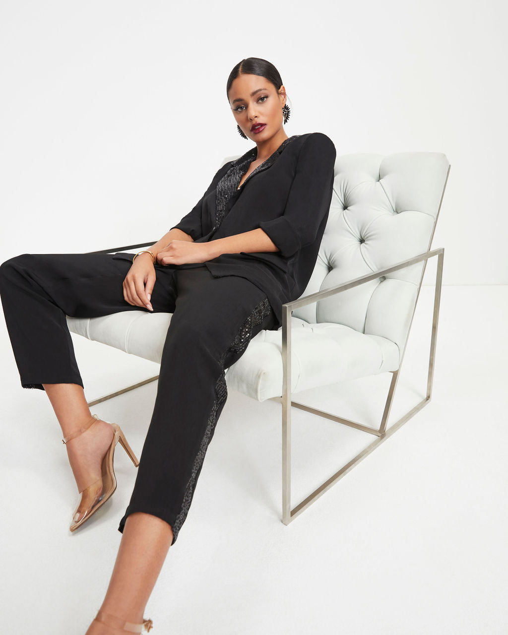 Always A Party Sequin Contrast Pocketed Pants - Black