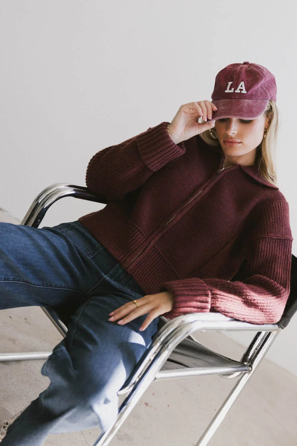 Hallie Zip Up Cardigan in Brick - FINAL SALE