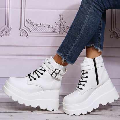 Goth Chunky Platform Heel Ankle Boots Punk Zipper Booties