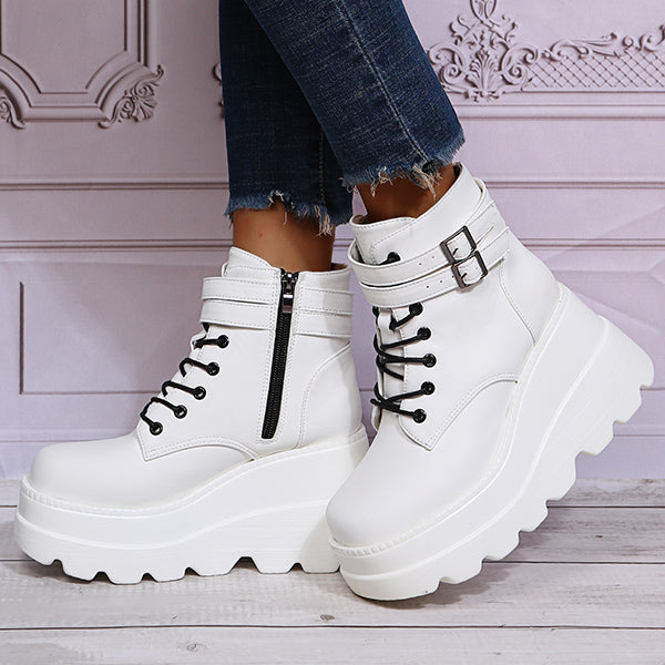 Goth Chunky Platform Heel Ankle Boots Punk Zipper Booties