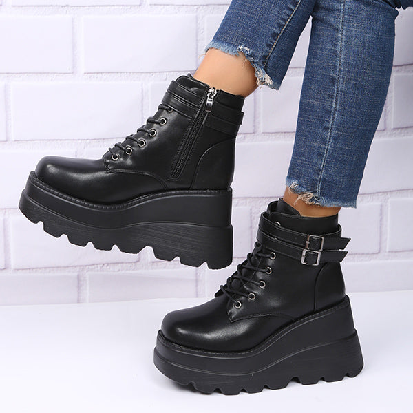 Goth Chunky Platform Heel Ankle Boots Punk Zipper Booties