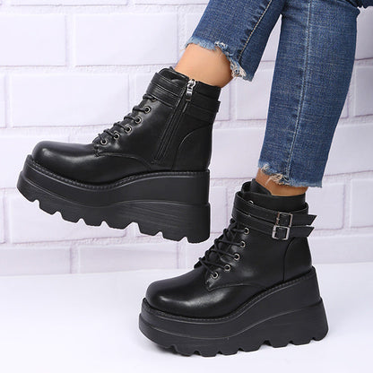 Goth Chunky Platform Heel Ankle Boots Punk Zipper Booties