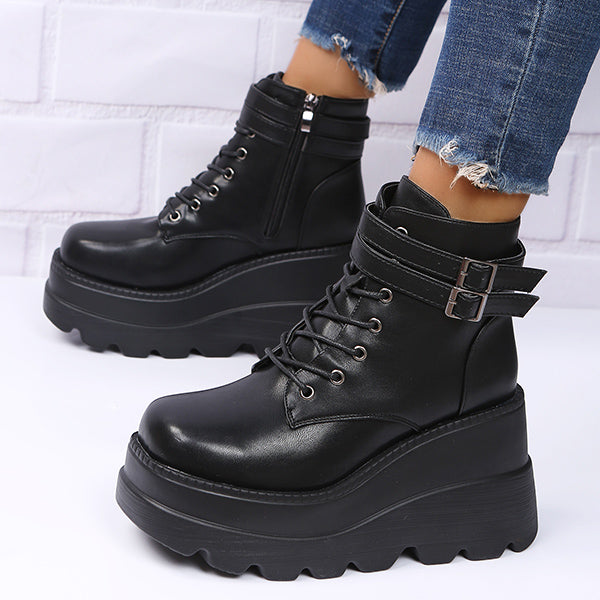 Goth Chunky Platform Heel Ankle Boots Punk Zipper Booties