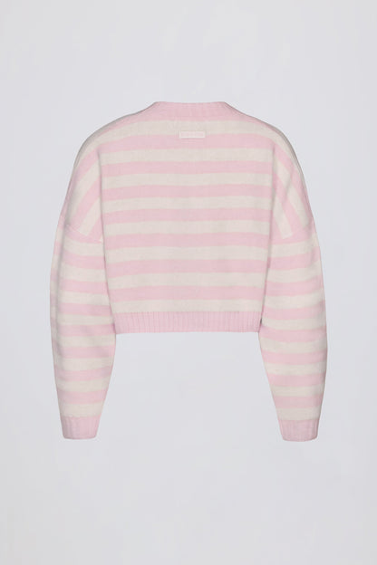 Soft Knit Stripe Cropped Cardigan in Pink Stripe