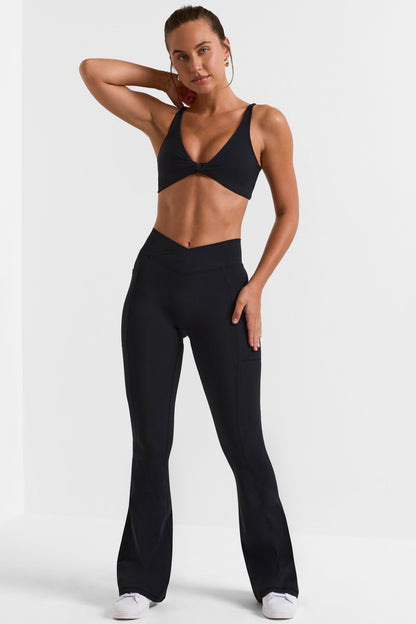 Soft Active V-Waist Flared Leggings in Black