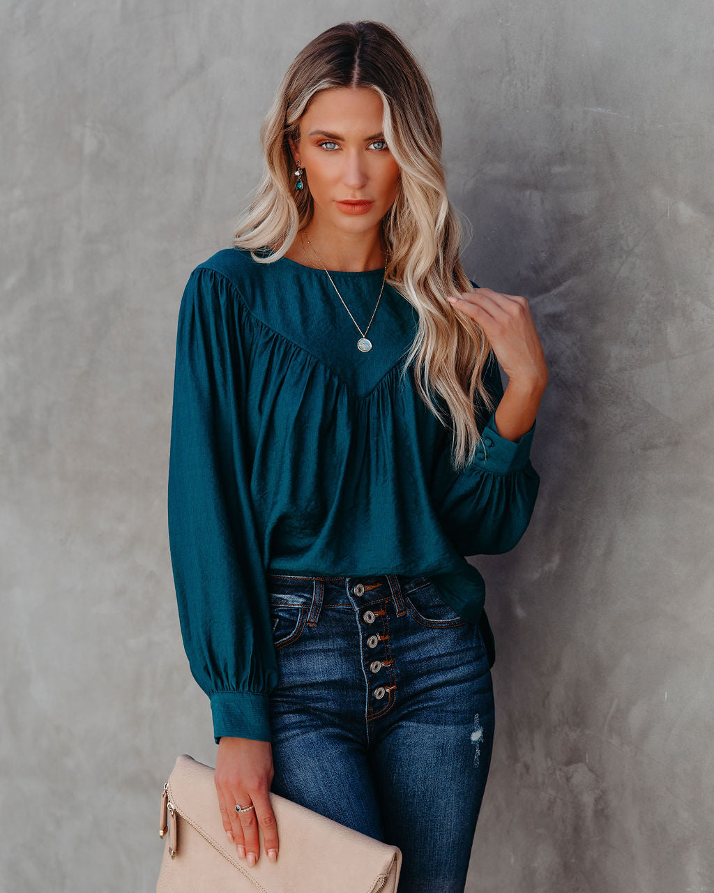 Bright As A Button Blouse - Dark Teal