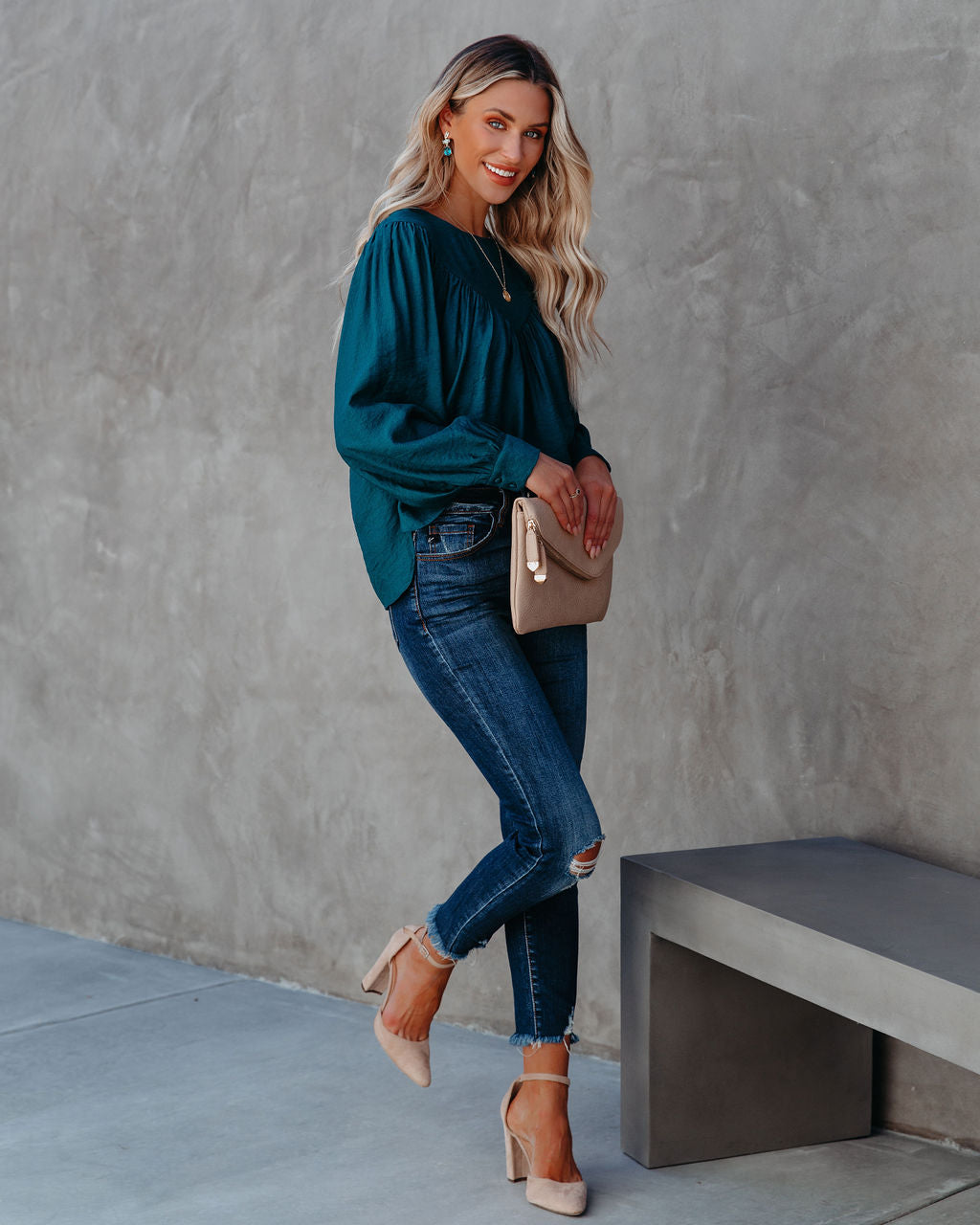 Bright As A Button Blouse - Dark Teal