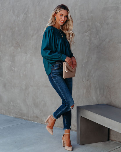 Bright As A Button Blouse - Dark Teal