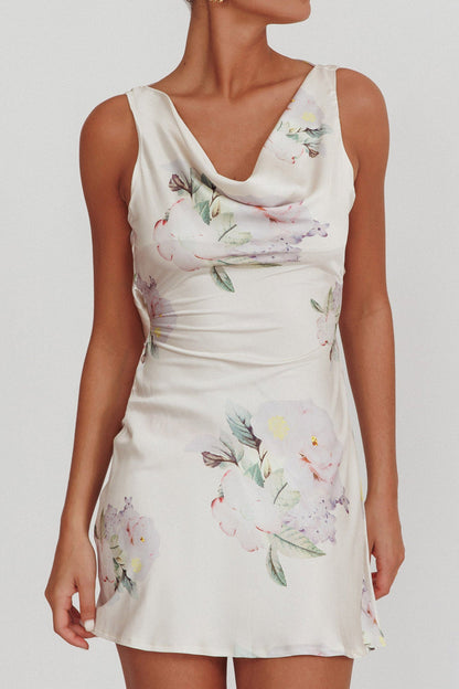 Isabella Satin Backless Mini Dress Butter