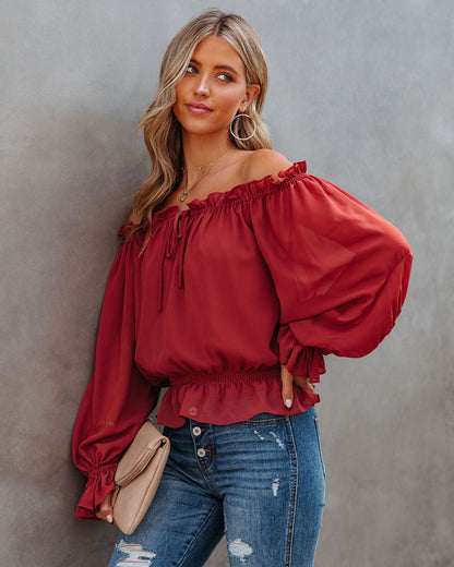 Caydence Chiffon Off The Shoulder Blouse - Wine