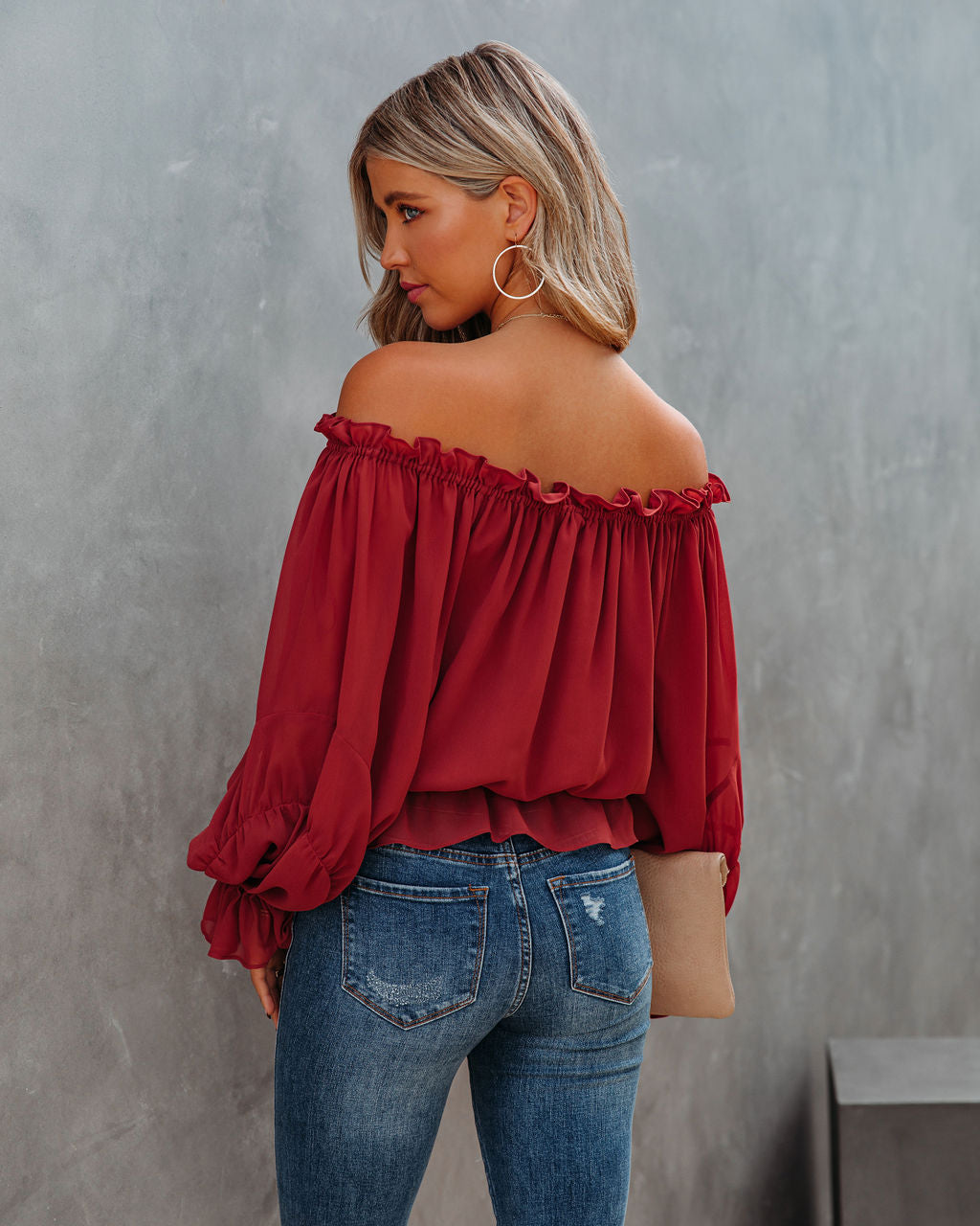 Caydence Chiffon Off The Shoulder Blouse - Wine