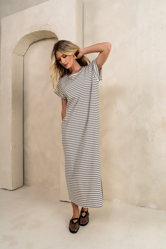 Esme Striped Maxi Dress in Black - FINAL SALE