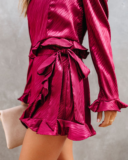 Define Beauty Satin Embossed Wrap Skort - Wine