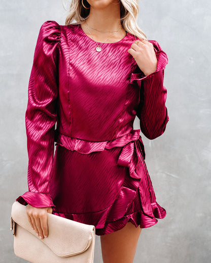 Define Beauty Satin Embossed Wrap Skort - Wine