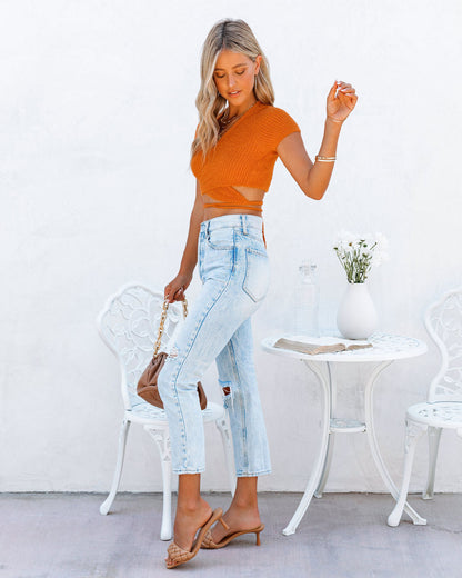 Deniz Soft Knit Wrap Crop Top - Orange