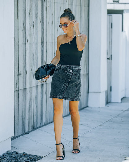 Broken Record Asymm Acid Wash Denim Mini Skirt