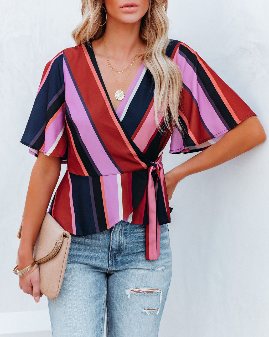 Franny Striped Peplum Wrap Blouse