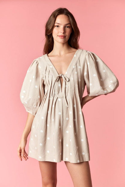 Sweet Denim Polka Dot Romper (Light Beige) JUNE PRE ORDER MID