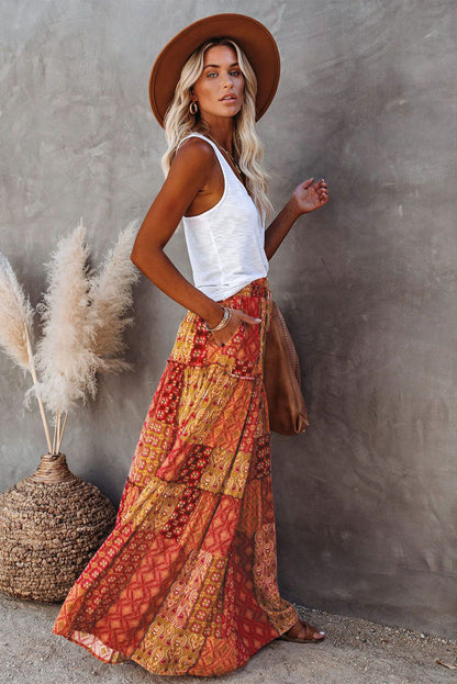 Deluca Patchwork Button Down Maxi Skirt - Sand